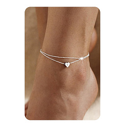 Letter Y 201 двухслойные браслеты для щиколотки из нержавеющей стали в форме сердца с инициалами для женщин, цвет нержавеющей стали, не тускнеет, Письмо Y, 7-7/8 дюйм (200 мм)
