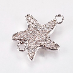 Платина Латунные микро проложить кубических ссылки циркония, никель свободный и свинец и кадмий освобождают, морская звезда / морские звезды, прозрачные, платина, 20x17x3 мм, отверстие : 1.5 мм