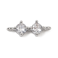 Platinum Brass Pave Clear Cubic Zirconia Connector Charms, Flat Round Links, Platinum, 4x12x2.5mm, Hole: 1mm
