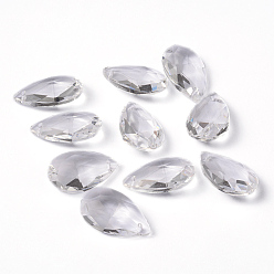 Clear Faceted Teardrop Transparent Glass Pendants, Clear, 28x17x9mm, Hole: 1.5mm