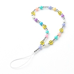 Colorful Opaque Acrylic Beads Mobile Straps, with ABS Plastic Beads and Nylon Thread, Smiling Face, Colorful, 18.7cm