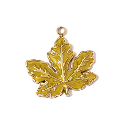 Настоящее золото 18K 304 нержавеющей стальной эмали подвески, лист прелести, зеркальная полировка, ионное покрытие (ip), реальный 18 k позолоченный, 22x21 мм