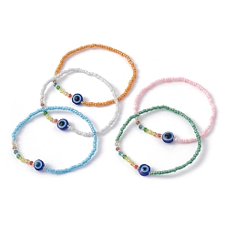(52) Непрозрачная лаванда Эластичный браслет из смолы и стеклянных бусин от сглаза, разноцветные, внутренний диаметр: 2 дюйм (5 см)