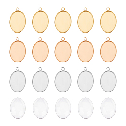 (52) Непрозрачная лаванда 30 шт. 3 цвета 304 подвеска из нержавеющей стали с кабошоном, чашки безель с краями, овальные, с прозрачными овальными стеклянными кабошонами 30шт., разноцветные, лоток : 18x13 мм, 22x14x1.5 мм, отверстие : 1.5 мм, 10 шт / цвет