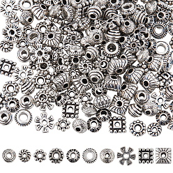 Античное Серебро 200 шт 10 стиль бусины-распорки сплава тибетского стиля, плоский круглый, двухконусный и цветочный, разнообразные, античное серебро, 6~8x2~6.5 мм, отверстие : 1~2.5 мм, 20 шт / стиль