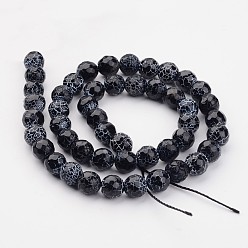 Black Crackle Agate Beads Strands, Round, Dyed, Grade A, Black, 8mm, Hole: 2mm, about 48pcs/strand