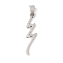 Stainless Steel Color Non-Tarnish 201 Stainless Steel Pendants, Lightning Bolt Charm, Stainless Steel Color, 39x10x1.5mm, Hole: 4x7mm