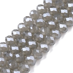 Серебро Стеклянные бусины с гальваническим покрытием , имитация нефрита, гальваническое покрытие, граненые, рондель, серебряные, 8x5 мм, отверстие : 0.5 мм, около 60~62 шт / нитка, 39~40 см