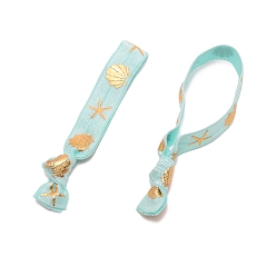 Pale Turquoise Chinlon Elastic Cords, Flat with Starfish & Shell Pattern, Garment Accessories, Pale Turquoise, 16mm