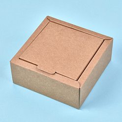 BurlyWood Kraft Paper Gift Box, Folding Boxes, Square, BurlyWood, Finished Product: 12x12x5.1cm, Inner Size: 10x10x5cm, Unfold Size: 36.2x36.2x0.03cm and 29.6x18.9x0.03cm
