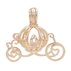 Light Gold Подвески латуни медальон, подвески для клеток, полый, тыква перевозки, золотой свет, 25x27x11 мм, отверстия: 5.5x3 мм, Внутренняя мера: 12 мм