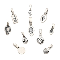 Античное Серебро Клейкие плоские держатели из сплава в тибетском стиле для изготовления кулонов, античное серебро, 13.5x7x3 см