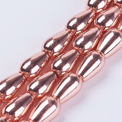 Rose Gold Plated Electroplate Non-magnetic Synthetic Hematite Beads Strands, Grade AA, teardrop, Rose Gold Plated, 7x4.5mm, Hole: 1mm, about 57pcs/strand, 15.9 inch(40.5cm)