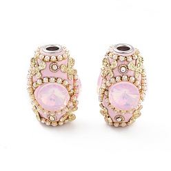 Бледно-Розовый Индонезийские бусины ручной работы, с железом, сплав, смола и стекло, длинный овал с бабочкой, розовый жемчуг, 33x22 мм, отверстие : 4.8 мм