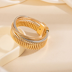 Платиновый & Золотой Двухцветные многослойные железные браслеты-манжеты в виде змеиной цепочки для женщин, платиной и золотом, внутренний диаметр: 2.20 дюйм (5.6 см), широк: 22 мм