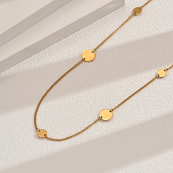 Золотой Длинные ожерелья из нержавеющей стали с геометрическими дисками и овальными звеньями для женщин, золотые, 34.65 дюйм (88 см)