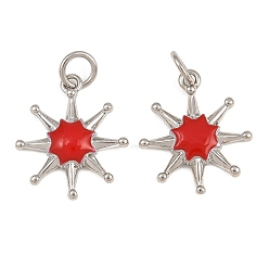 Платина Латунные подвески с красной эмалью, солнечные чары, реальный 18 k позолоченный, стойки покрытие, долговечный, без кадмия и без свинца, платина, 16x14x2.8 мм, отверстие : 3.5 мм