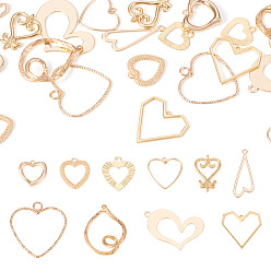 Настоящее золото 18K 20 шт 10 стили латунные подвески, долговечный, сердце прелести, реальный 18 k позолоченный, 13.5~25x10~29x0.5~6 мм, отверстие : 0.5~2 мм, 2 шт / стиль