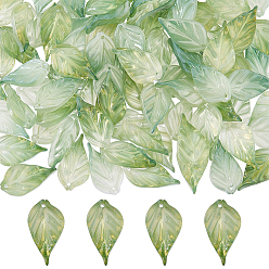 Темный Морско-зеленый 100 кулоны лэмпворк ручной работы, лист прелести, темно-зеленый, 25.5~26x14.5x4.5~5 мм, отверстие : 1.2 мм