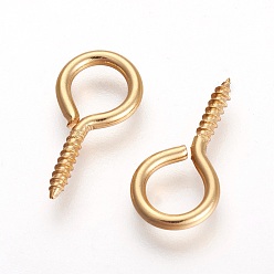 Golden 304 Stainless Steel Screw Eye Pin Peg Bails, For Half Drilled Beads, Golden, 17x8.5x1.5mm, Hole: 5.5mm