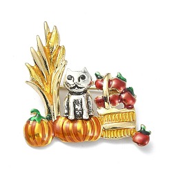 Cat Shape Сплав стекла горный хрусталь броши, эмалевые булавки, для Хэллоуина, форма кошки, 37.5x37x8.5 мм