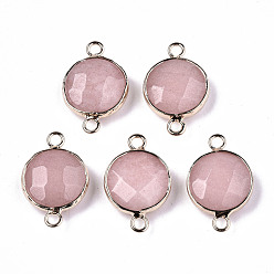 Природный Драгоценный Камень Соединители звеньев белого нефрита, с легкой позолоченной латунной фурнитурой, граненые, плоско-круглые, окрашенная и подогревом, 23~24x15~15x5~6 мм, отверстие : 2 мм