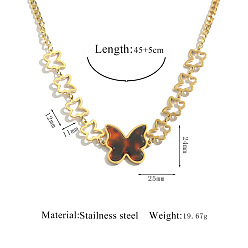 Бабочка Леопардовый принт 304 ожерелья из нержавеющей стали с акриловыми подвесками, золотые, седло коричневый, бабочка, 17.72 дюйм (45 см)