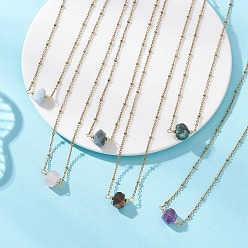 Смешанные камни Кулон из натуральных ограненных камней разных пород 304 Цепочка-подвеска из нержавеющей стали, золотые, 15.87 дюйм (40.3 см)