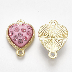 Розовый Соединители звеньев сплава, с полимерной глиной горный хрусталь, сердце, золотой свет, светло-розовый, 17x13x5.5 мм, отверстие : 1 мм