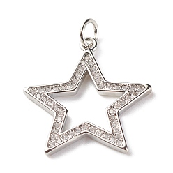 Платина Латунные микропаве прозрачные подвески с фианитом, без кадмия и без свинца, звезда, платина, 22.65x21x1.5 мм, отверстие : 3.5 мм
