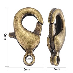 Antique Bronze Brass Lobster Claw Clasps, Parrot Trigger Clasps, Cadmium Free & Nickel Free & Lead Free, Antique Bronze, 10x5x3mm, Hole: 1mm