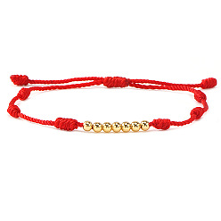 Красный Браслеты из круглых латунных бусин, Браслеты из полиэстерового шнура для женщин, красные, 11.02 дюйм (28 см)