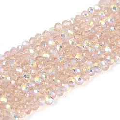 Темный Лосось Нити из прозрачных стеклянных бусин-ронделей с цветным покрытием ab, граненые, темный лосось, 2.5x2 мм, отверстие : 0.5~0.9 мм, около 148~159 шт / нитка, 11.42~13.19'' (29~33.5 см)