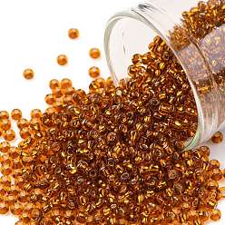 (2154S) Silver Lined Orange Amber Круглые бусины toho, японский бисер, (2154) оранжевый янтарь с серебряной подкладкой, 11/0, 2.2 мм, отверстие : 0.8 мм, о 1110шт / бутылка, 10 г / бутылка