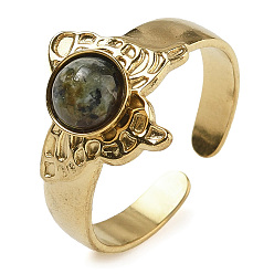 Африканский Бирюза(яшма) Кольца из натуральной африканской бирюзы (яшмы), бабочка 304 открытые манжетные кольца из нержавеющей стали с ионным покрытием (IP), реальный 18 k позолоченный, 13.5 мм, регулируемый