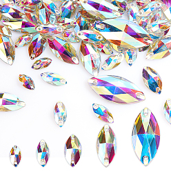 Хрусталь AB Ahademaker 75шт. конский глаз пришить стразы, смолы стразами, 2-отверстия ссылки, плоская задняя и задняя, аксессуары для одежды, хрусталь AB, 12~32x6~17x3 мм, отверстие : 1.2 мм, 5 стиль / коробка