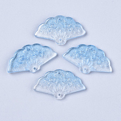 Светло-Голубой Прозрачный лак окрашенные стеклянные подвески, с одинарной блестящей пудрой, вентилятор, Небесно-голубой, 20x34.5x3.5 мм, отверстие : 1.2 мм