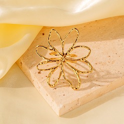 Золотой Регулируемые 304 манжеты из нержавеющей стали для женщин, цветок, золотые, 42.5x37 мм, размер США 6 1/2 (16.9 мм)