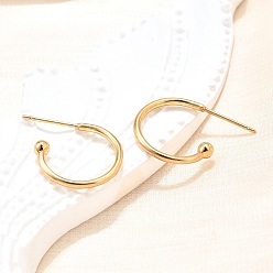 Настоящее золото 18K 304 С-образные круглые серьги-гвоздики из нержавеющей стали, с 316 хирургическим стержнем из нержавеющей стали, реальный 18 k позолоченный, 16x21x3 мм, штифты : 0.8 мм