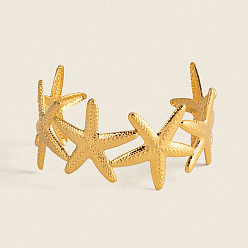 Золотой 304 женские браслеты-манжеты из нержавеющей стали, морская звезда, золотые, внутренний диаметр: 2-3/8 дюйм (6.1 см)