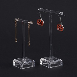 Clear T Bar Acrylic Earring Display Stand, T Bar with Two Holes, Clear, large: 3.5x8.3x11.8cm, small: 3.5x6.2x9.8cm, 2pcs/set