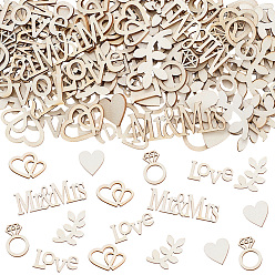 PapayaWhip 1 Set Valentine's Day Wood Sheets, Leaf/Heart/Ring, PapayaWhip, 20~40x20~60x2.5mm, 100pcs/set