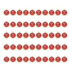 Letter Y Подвески из позолоченного сплава, с эмалью, эмалированные блестки, плоско-круглые, красные, letter.y, 14x12x2 мм, отверстие : 1.5 мм, 50 шт / коробка