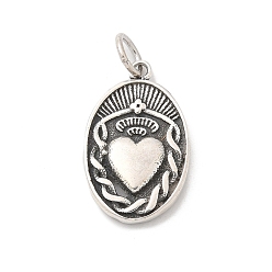 Oval 925 стерлингов серебряные подвески, с перемычками и 925 штампом, античное серебро, овальные с сердцем, 18.5x11x2.5 мм, отверстие : 3 мм