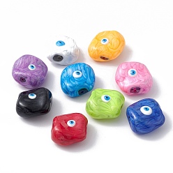 Mixed Color Glass Beads, with Enamel, Square with Evil Eye Pattern, Mixed Color, 20x19x10mm, Hole: 1.2mm