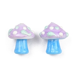 Светло-Синий Эмалевые бусины ручной работы в технике лэмпворк, бусины ручной работы, гриб, голубой, 17.5~18.5x15~15.5 мм, отверстие : 1.2 мм