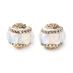 Белый Ручная полимерная глиняная индонезия бисер, круглые, с сердечником из сплава и смоляными стразами, золотой свет, белые, 20~20x19 мм, отверстие : 2.4 мм