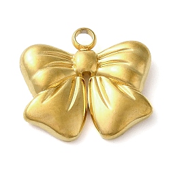 Настоящее золото 18K 304 подвески из нержавеющей стали, очарование бантом, реальный 18 k позолоченный, 14x15x3 мм, отверстие : 1.5 мм