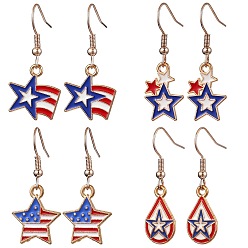 (52) Непрозрачная лаванда Серьги-подвески из эмалевого сплава со звездами, с железными крюками серьги, золотой свет, разноцветные, 33~36x10.5~16 мм