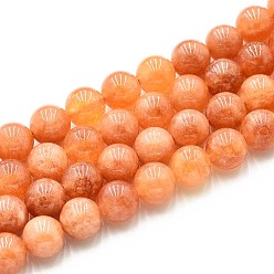 Темно-Оранжевый Природного кварца нитей бисера, окрашенные, круглые, имитация солнечного камня, темно-оранжевый, 10~10.5 мм, отверстие : 1~1.2 мм, около 37~38 шт / нитка, 14.76~15.16 дюйм (37.5~38.5 см)